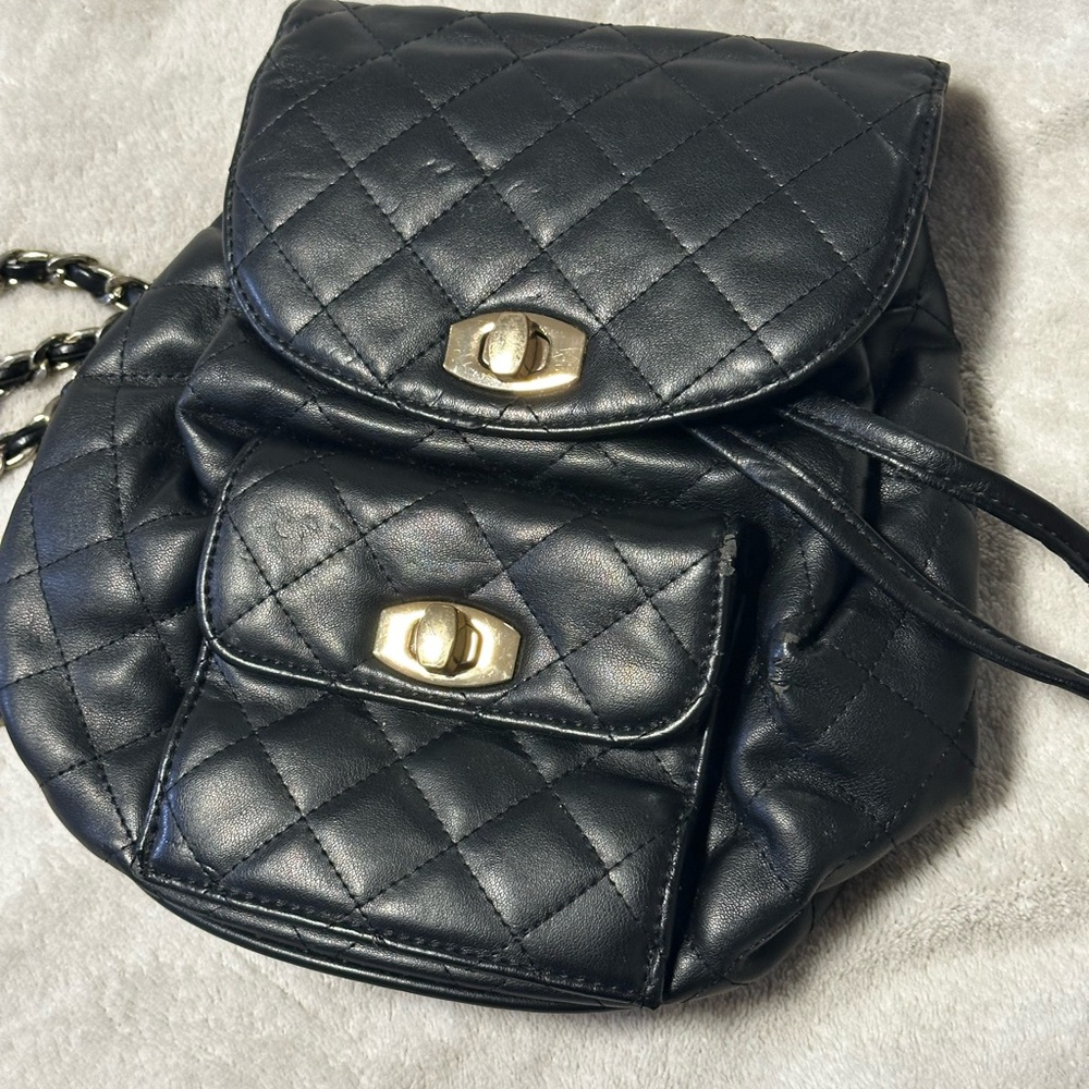 Forever 21 Black Quilted Backpack with Gold Details